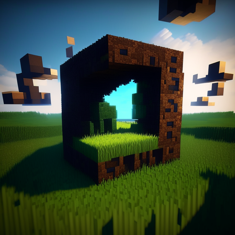 minecraft grass and sky, nether portal, lumber jack, 8k