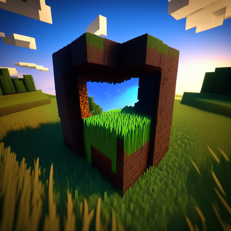 minecraft grass and sky, nether portal, lumber jack, 8k