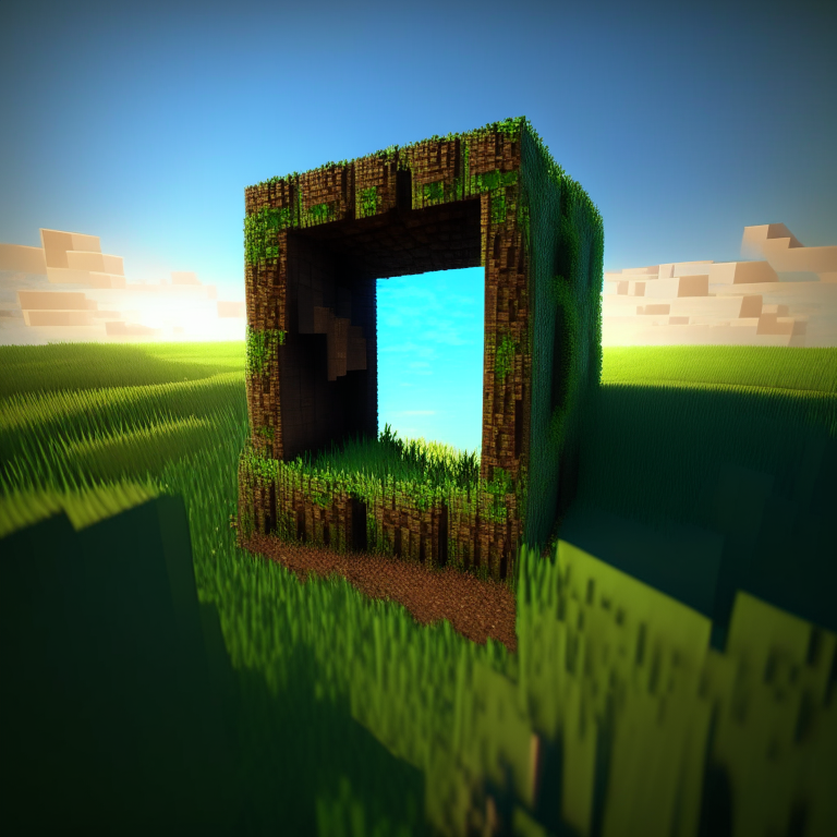 minecraft grass and sky, nether portal, lumber jack, 8k