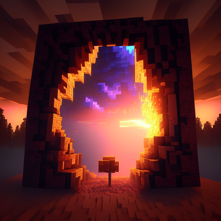 minecraft sky, nether portal, lumber jack, 8k