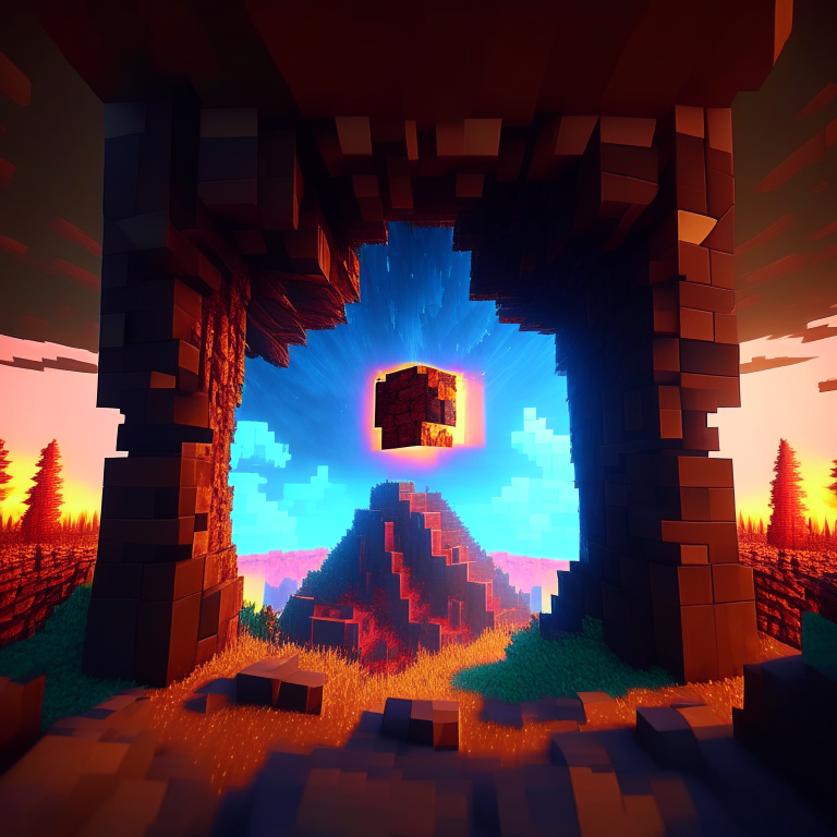 minecraft sky, nether portal, lumber jack, 8k