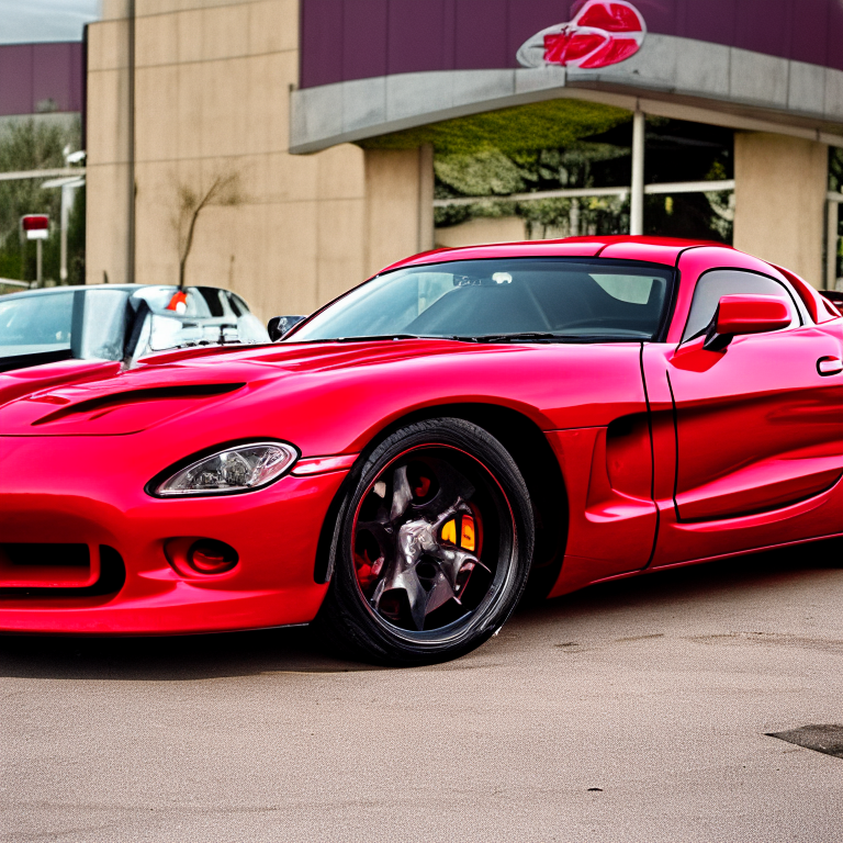 2010 red dodge viper parked in a fast food parking lot