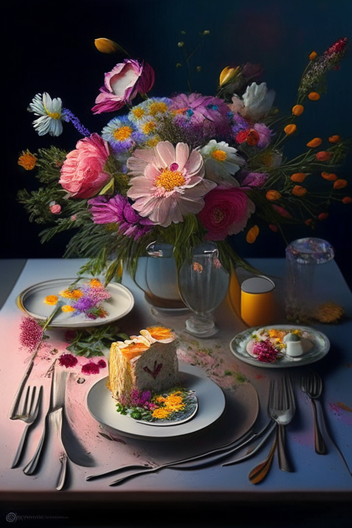 Una mesa afuera con flores y comida para celebrar un fin de semana feliz