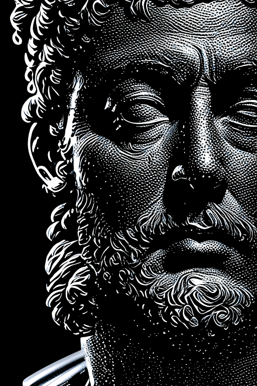 "a portrait of the stoic marcus aurelius, in the style of film photograph, black and white, film grain, highly detailed, masterpiece, realistic, soft lights, cinematic focus"
