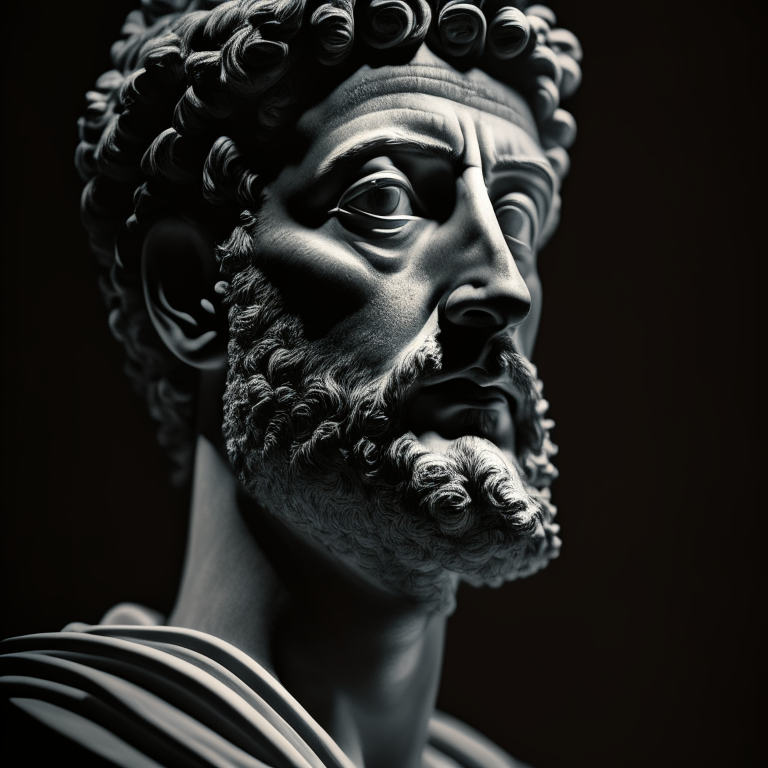 "a portrait of the stoic marcus aurelius, in the style of film photograph, black and white, film grain, highly detailed, masterpiece, realistic, soft lights, cinematic focus"
