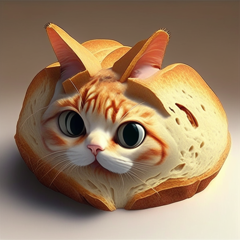 Gato  con un pan en la cabeza anime 3d 