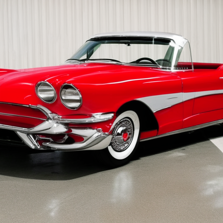 The full car body of a red 1957 Ford Thunderbird