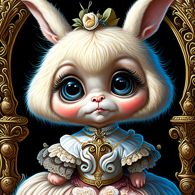 strybk, Fairy tale. Oil painting, thick strokes. Octane render, 3d, 8k resolution. Fairytale, chibi kawaii, Craig Davison, Margaret Keane, Alexander Jansson, Peter Paul Rubens. 19th century. Ultra detailed close-up portrait of an adorable fluffy anthropomorphic cute cheerful bunny, with big eyes, in a quirky outfit in Paris with flowers and a cake. Pastel colors. Pink, blue, green, lilac. Perfect face, detailed face, gentle face, children's book style, muted colors, watercolor style, kids story book style, muted colors, watercolor style. adorable, f2.2, cinematic lighting, semi realistic gouache painting