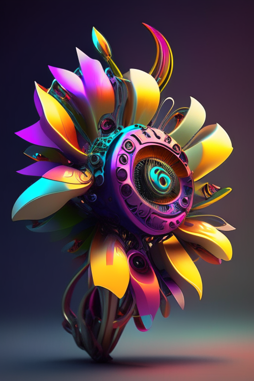 A colourful, sci-fi mechanical flower. a mechanical flower, colourful, sci-fi