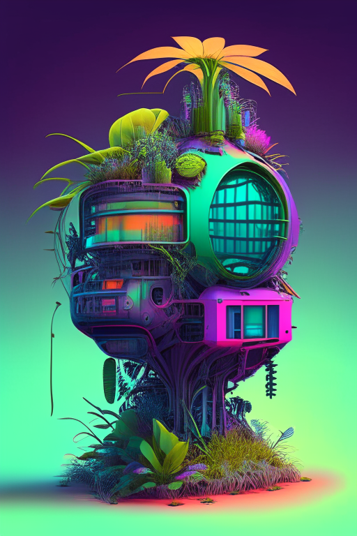 a mechanical house plant, colourful, sci-fi