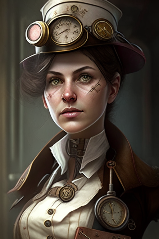 A steampunk female nurse, with a touch of realism. a steampunk female nurse, realism