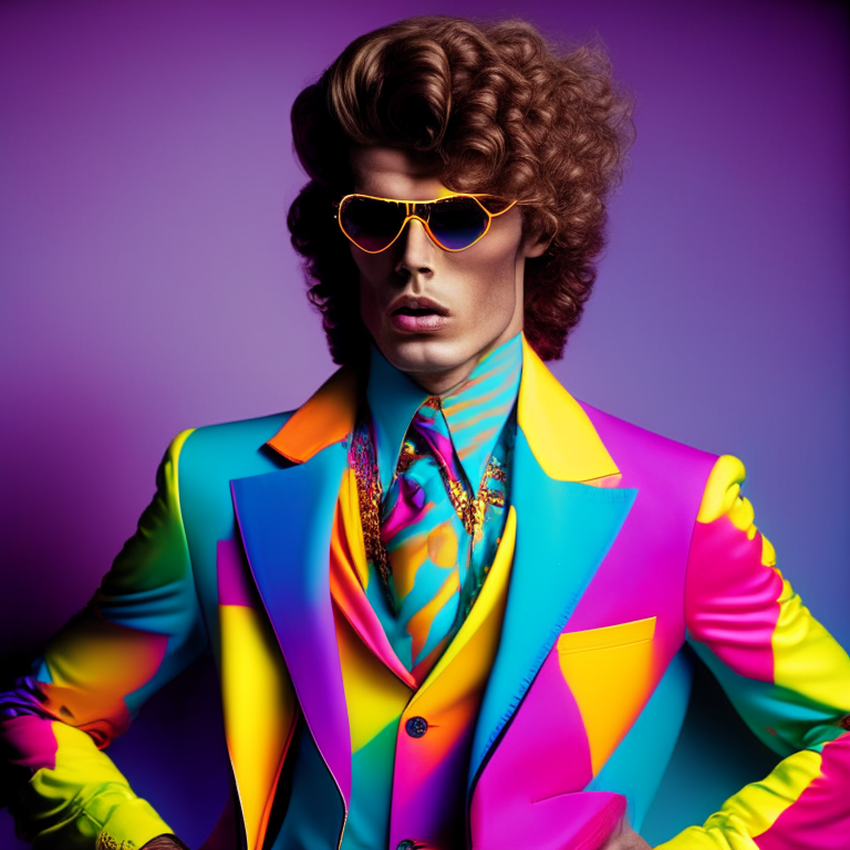 A Fashion man dressed like 80's colorful suit