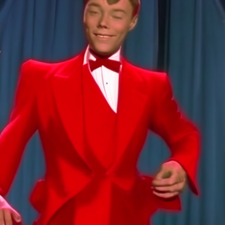 Wally Darling in a red suit 