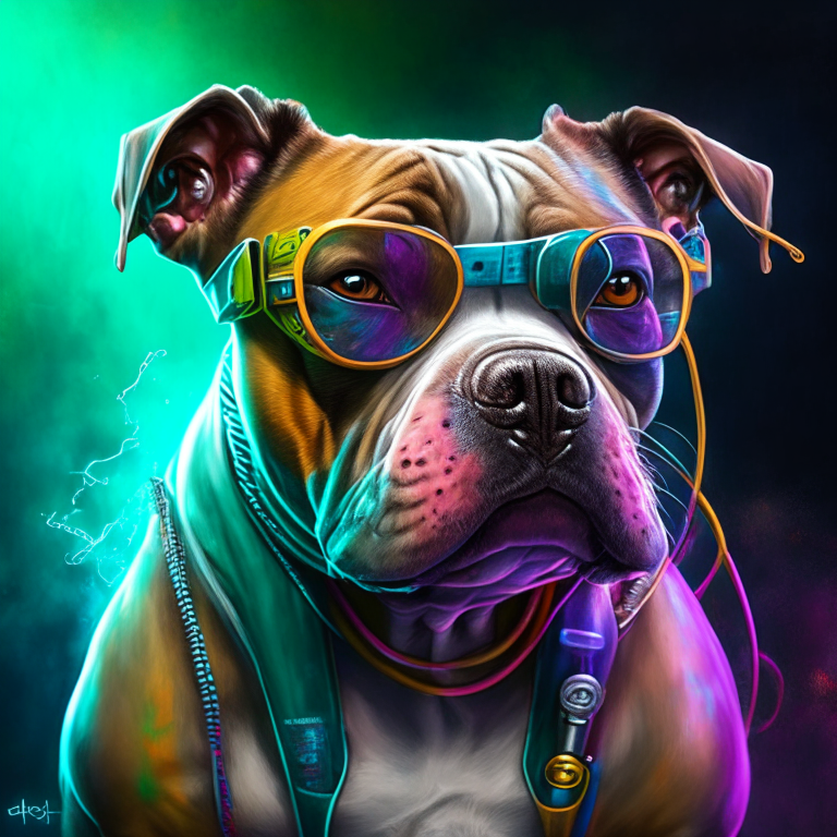 colour shading , mad scientist dog staffy kookie gadgets. highly detailed, documentary, digital oil painting