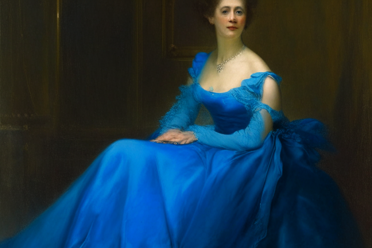a woman in a blue gown