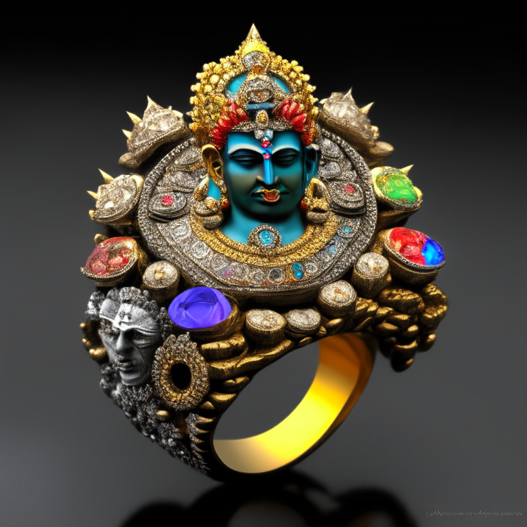 A hindu god ring with 9 different color diamonds