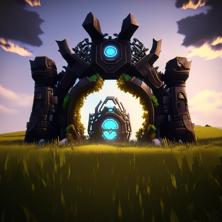 steampunk armored, roblox nether portal, grass, sky, nether portals, 8k