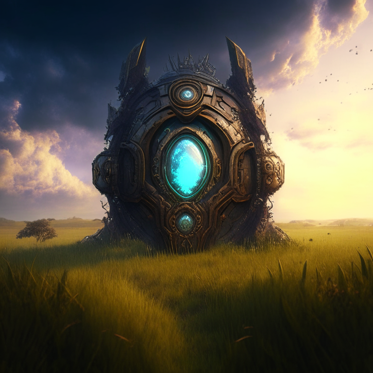 steampunk armored, nether portal, grass, sky, nether portals, 8k