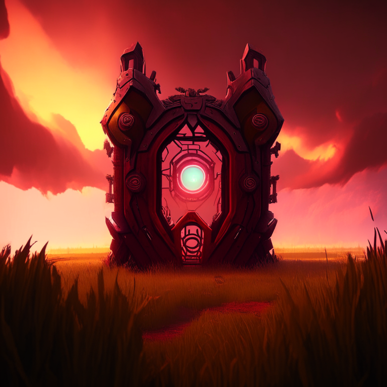 steampunk armored, nether portal, roblox, grass, sky, nether portals, 8k, red tone