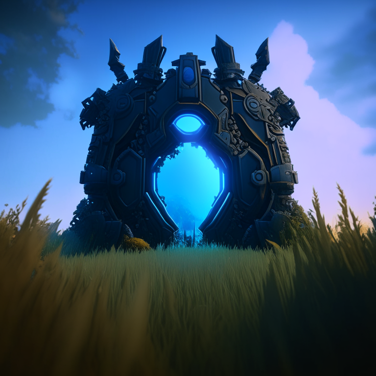 steampunk armored, nether portal, roblox, grass, sky, nether portals, 8k, blue tone