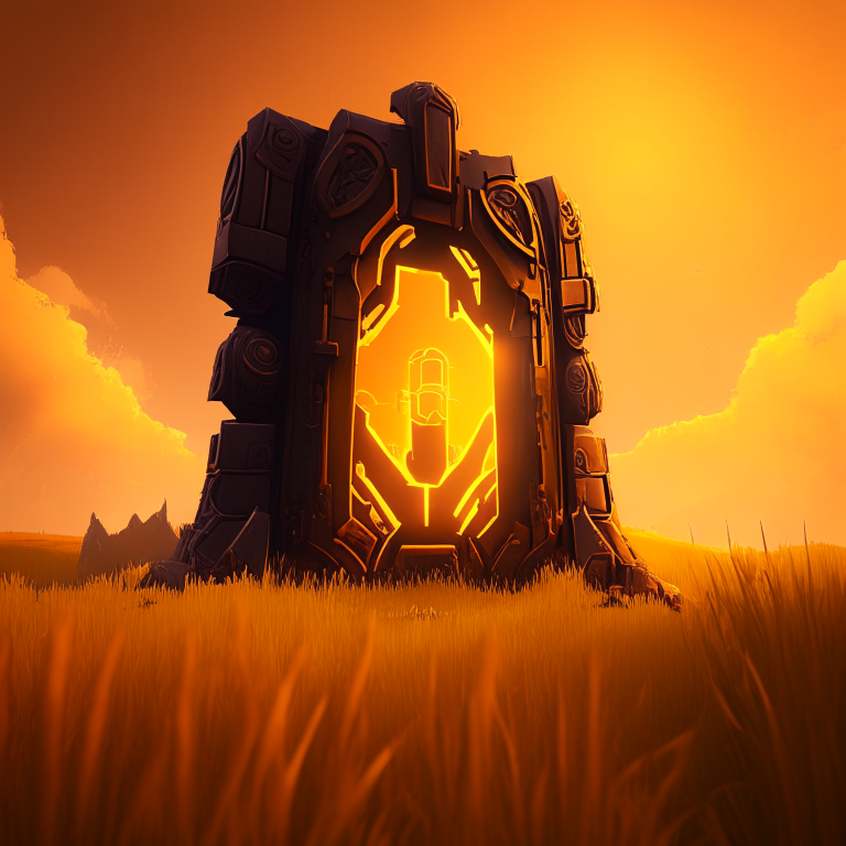 steampunk armored, nether portal, roblox, grass, sky, nether portals, 8k, orange tone