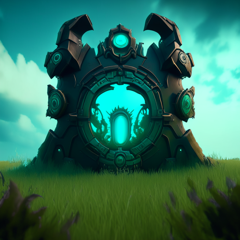 steampunk armored, nether portal, roblox, grass, sky, nether portals, 8k, teal tone
