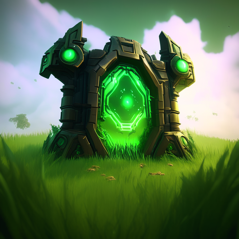 steampunk armored, nether portal, roblox, grass, sky, nether portals, 8k, green tone
