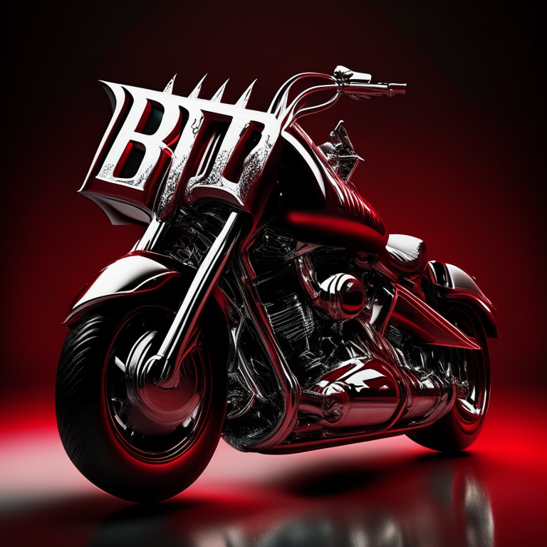 a motorcycle in metallic chrome color with the words 'Ride' in black and 'Out' in red