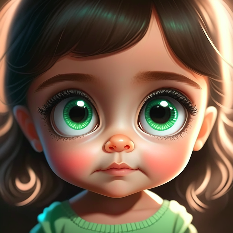 very cute tiny, Beauty full kid girl, rim lighting, adorable big eyes, small, By greg rutkowski, chibi, Perfect lighting, Sharp focus, hyper realistic, perfect eyes. verdant, sparkles, trending on shutterstock, cinematic lighting