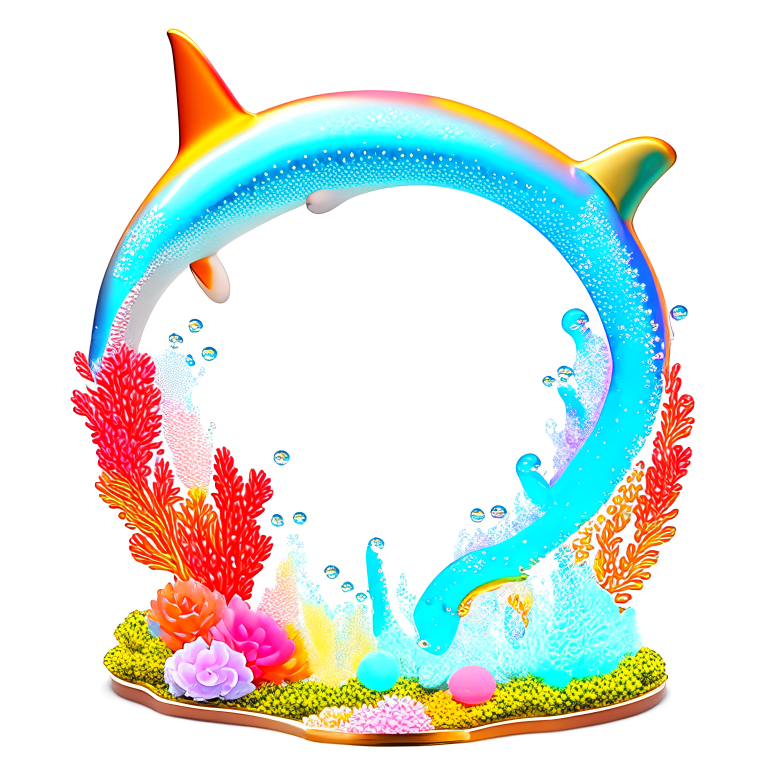 Beautiful highly detailed realistic colorful fantasy 
award-winning dolphin swimming in the ocean with bubbles and coral. intricate details, intricate details, diffused natural skin glow