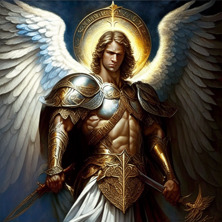 Archangel Micheal, the leader of heaven's army of angels. A great warrior with strength, courage, and integrity. Often symbolized by a sword and armor.