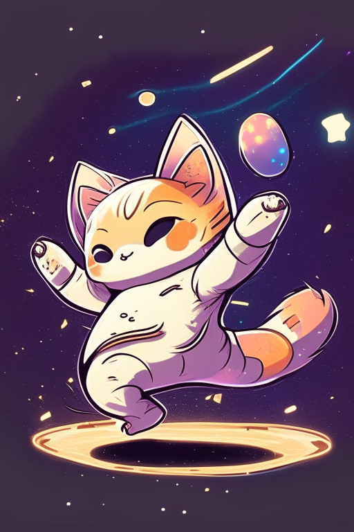 "a cute chibi cat dancing, in the style of Entergalactic"