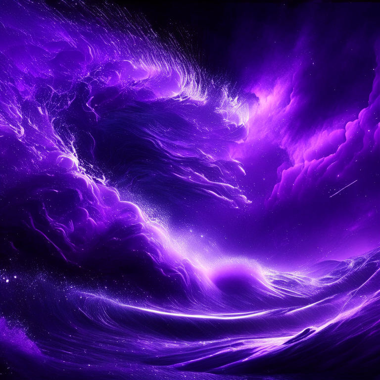 space purple waves with flashes of lights in ocean
