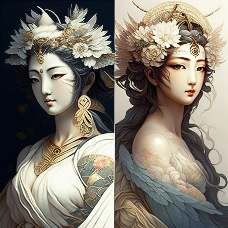 combination between a greek goddess and japanese goddess