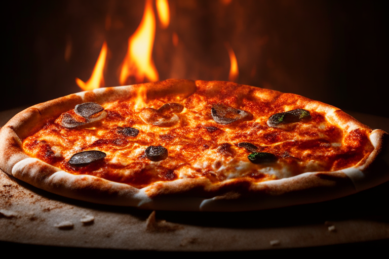 Wood Fired Pizza Oven BBQ Chicken Pizza, bright studio lighting, tight framing focused on the food, razor-sharp focus