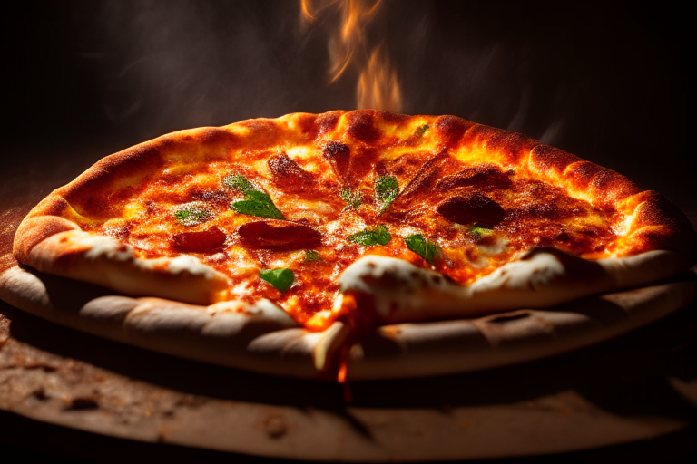 Wood Fired Pizza Oven BBQ Chicken Pizza, bright studio lighting, tight framing focused on the food, razor-sharp focus