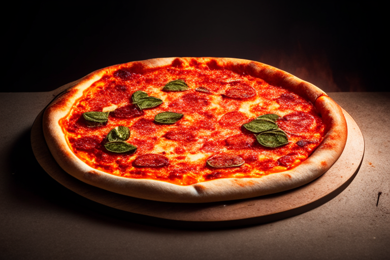 Wood Fired Pizza Oven Classic Beef and Pepperoni Pizza, bright studio lighting, minimal plate visible, razor-sharp focus on the melted cheese, pepperoni, beef and tomato sauce