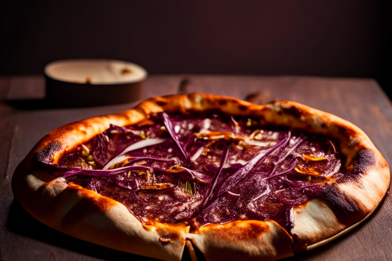 Wood Fired Pizza Oven Smoky BBQ Beef Brisket Pizza, bright studio lighting, minimal plate visible, razor-sharp focus on the melted cheese, beef brisket, barbecue sauce and red onions