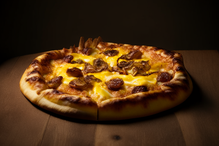 Wood Fired Pizza Oven Teriyaki Beef and Pineapple Delight Pizza, bright studio lighting, minimal plate visible, razor-sharp focus on the melted cheese, beef, pineapple and teriyaki sauce