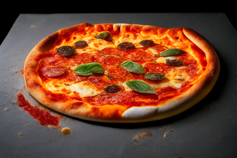 Wood Fired Pizza Oven Chorizo and Manchego Cheese Pizza, bright studio lighting, minimal plate visible, razor-sharp focus on the melted cheese, chorizo, tomato sauce and basil