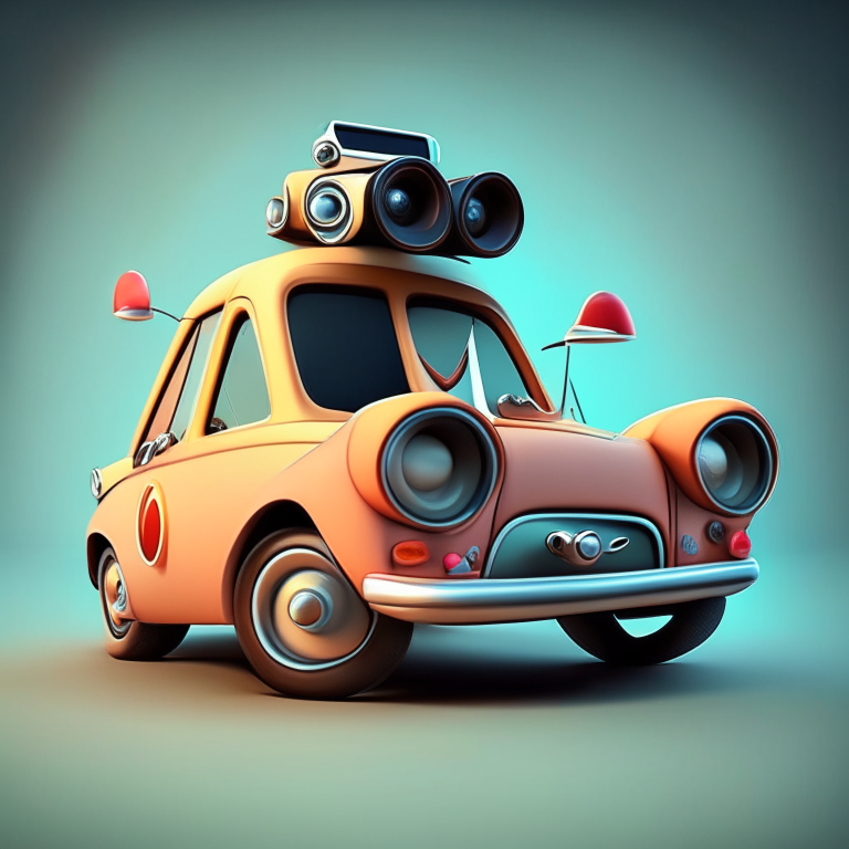 Turn car into a cartoon car and take camera into left direction