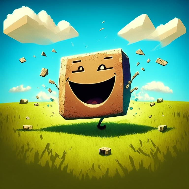 Happy nether portal dancing, cartoon face, cartoon smile, happy dancing nether portal, blocks of grass, chunks of sky