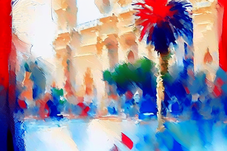 (Vibrant abstract background), ((Gouache)) Renoir painting of ((Egypt)) in a full graceful scenery, bokeh lighting, baroque Impressionism, grass, red white and blue, visible strokes, empasto, (impressionist style), splash art, art by Naoko Takeuchi