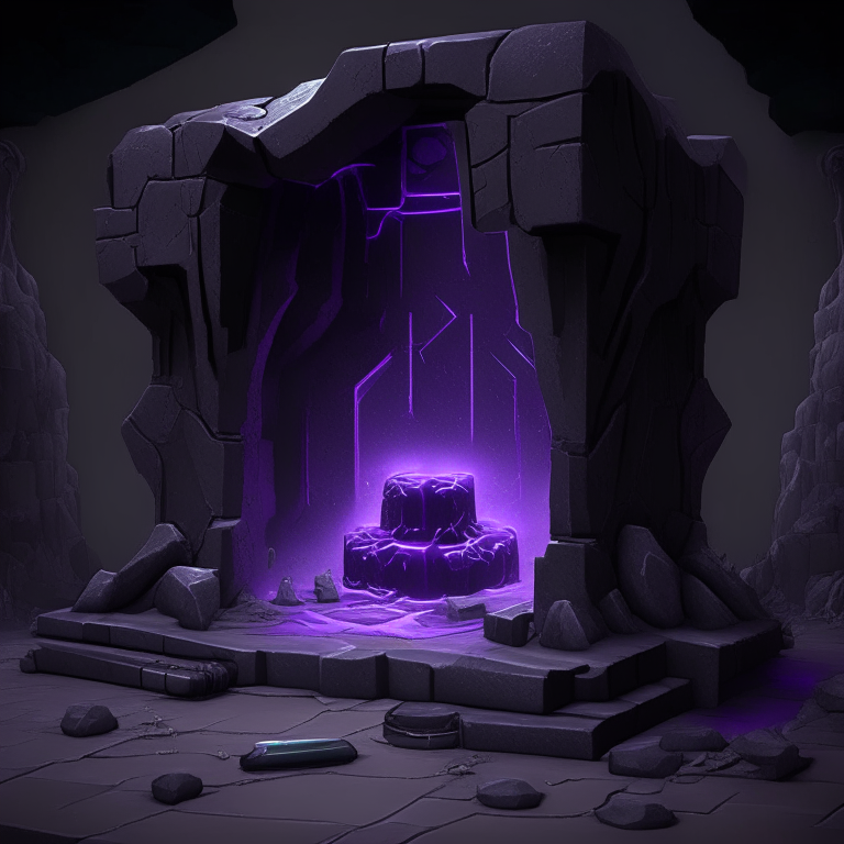 nether portal, 8k, black  purple and grey tone, , weapon shop, tool racks, grinding stone