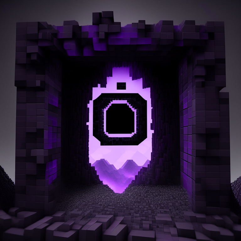 nether portal, minecraft steve, sky, black  purple and grey tone, 8k, minecraft alex