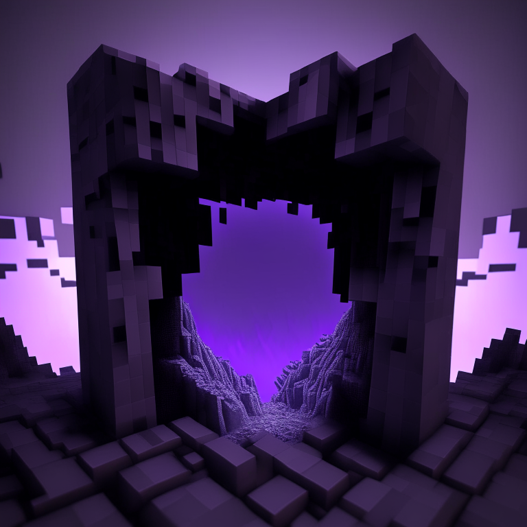 nether portal, minecraft steve, sky, black  purple and grey tone, 8k, minecraft alex