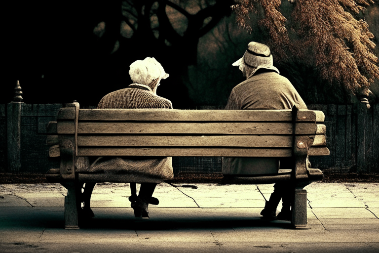 A old bench where two people talking 