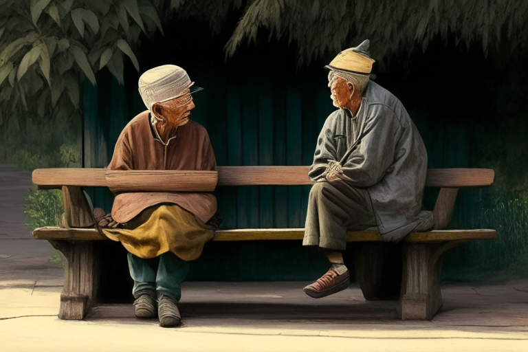 A bench where two ypung 
people talking 