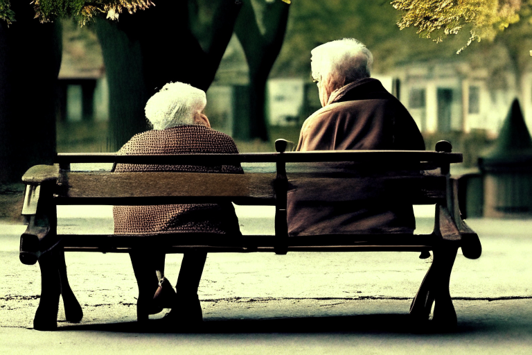 A bench where two elder
people talking 