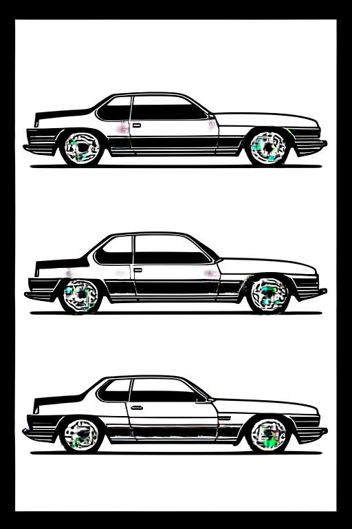 BMW car evolution. hasselblad, art nouveau ink illustration